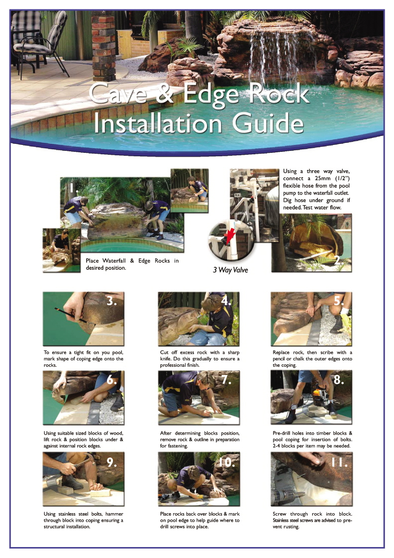 Installation Guide for Swimming Pool Rock Waterfall Kits